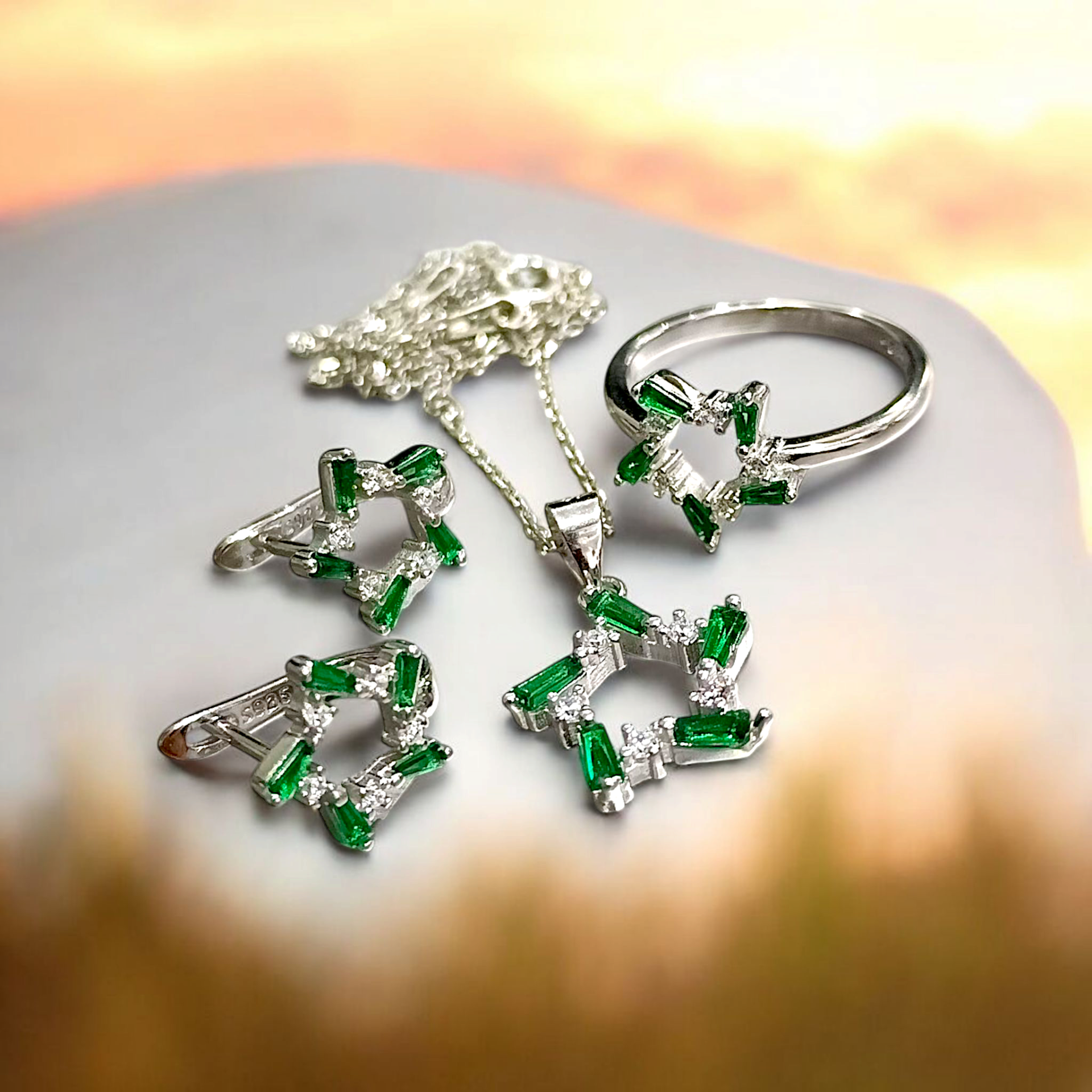 Swarovski Taşlı, Altın Rodajlı İthal Yıldız Gümüş Set