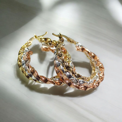 3 Renkli Altın Kaplamalı Gümüş Yuvarlak Burgu Küpe (3.5 cm)