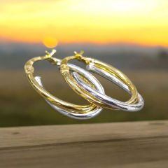 2 renkli Altın Kaplamalı Gümüş oval Halka küpe