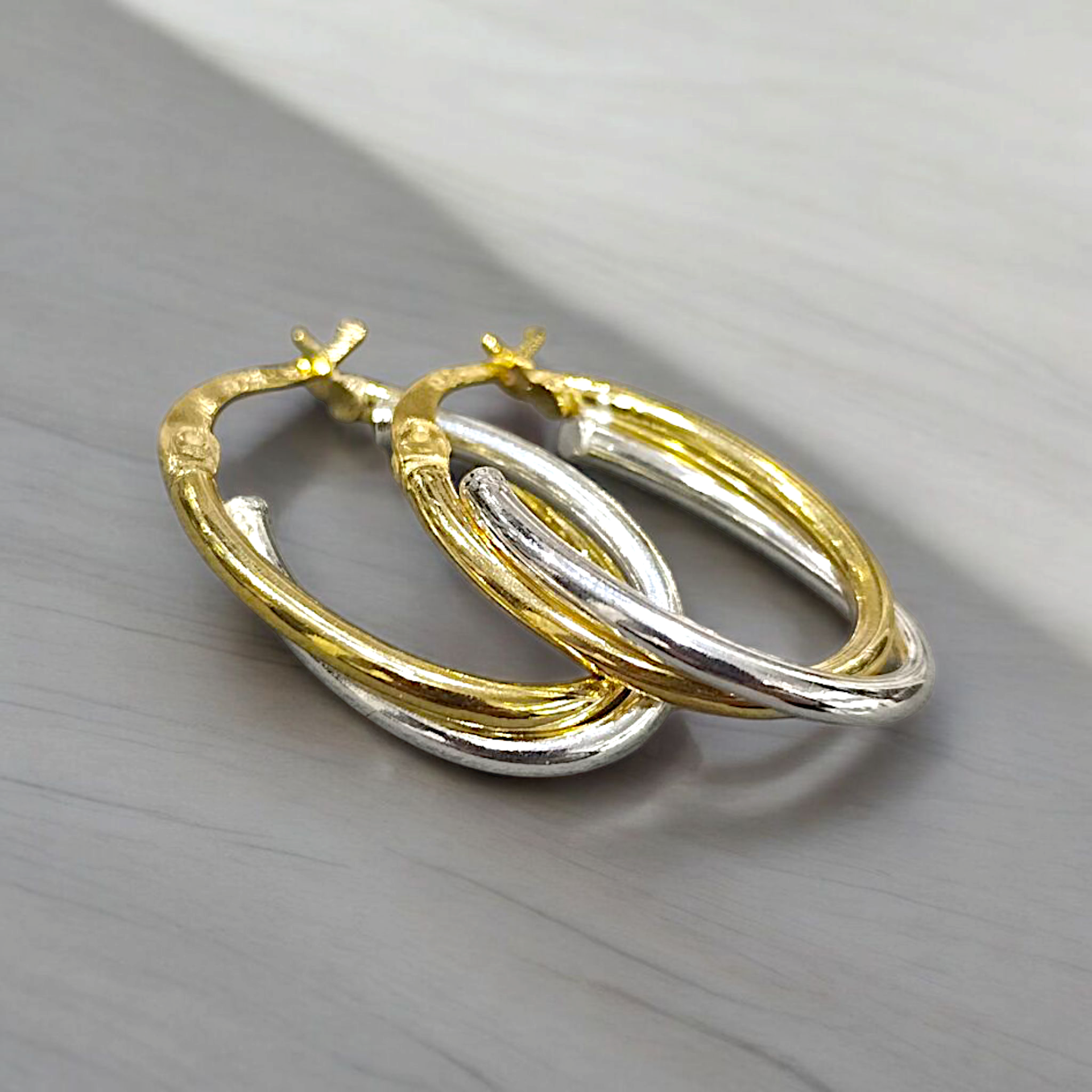 2 renkli Altın Kaplamalı Gümüş oval Halka küpe