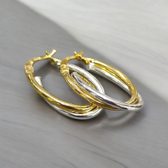 2 renkli Altın Kaplamalı Gümüş oval Halka küpe