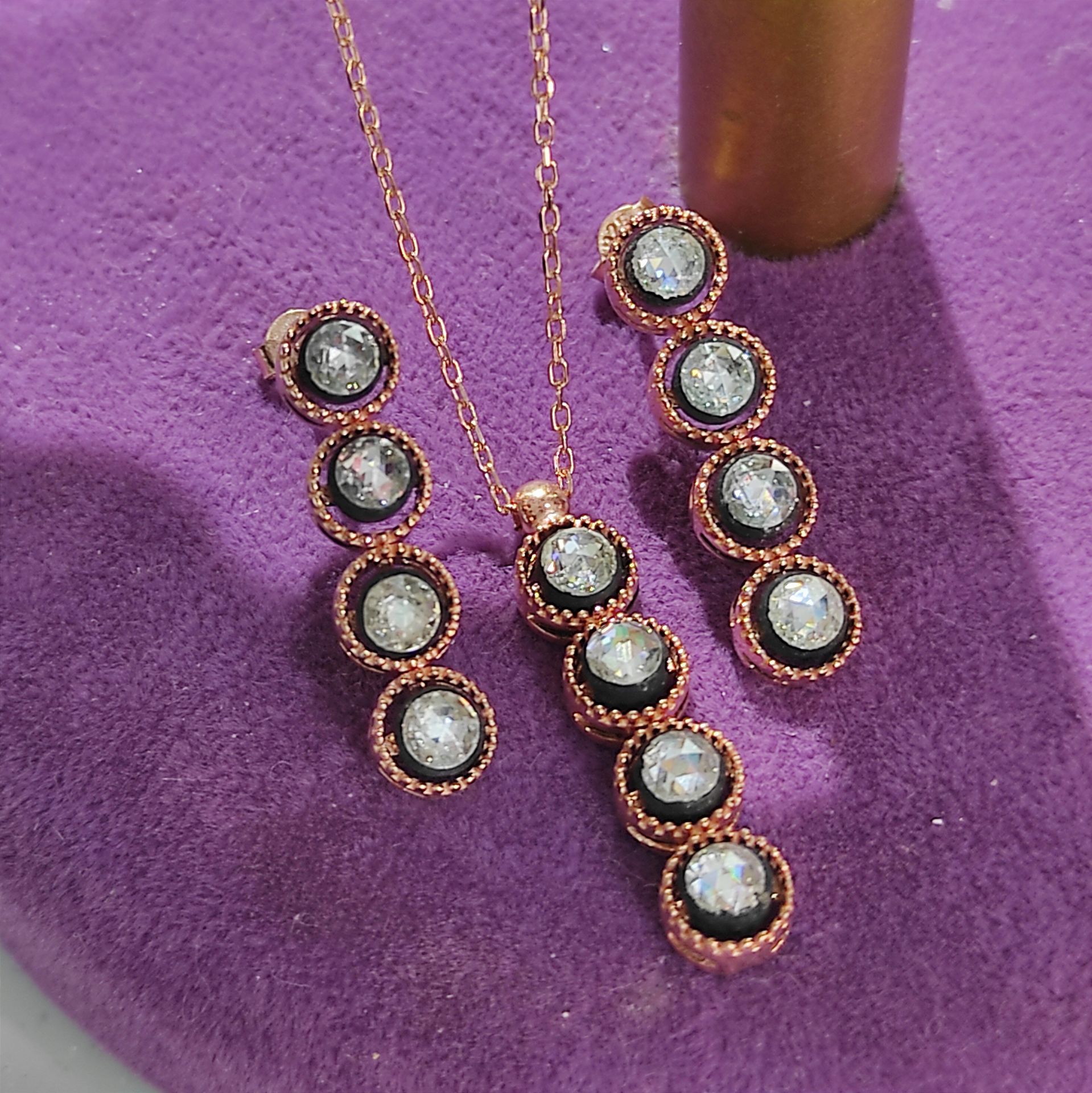 Elmas Monturlu Rose Gümüş Set