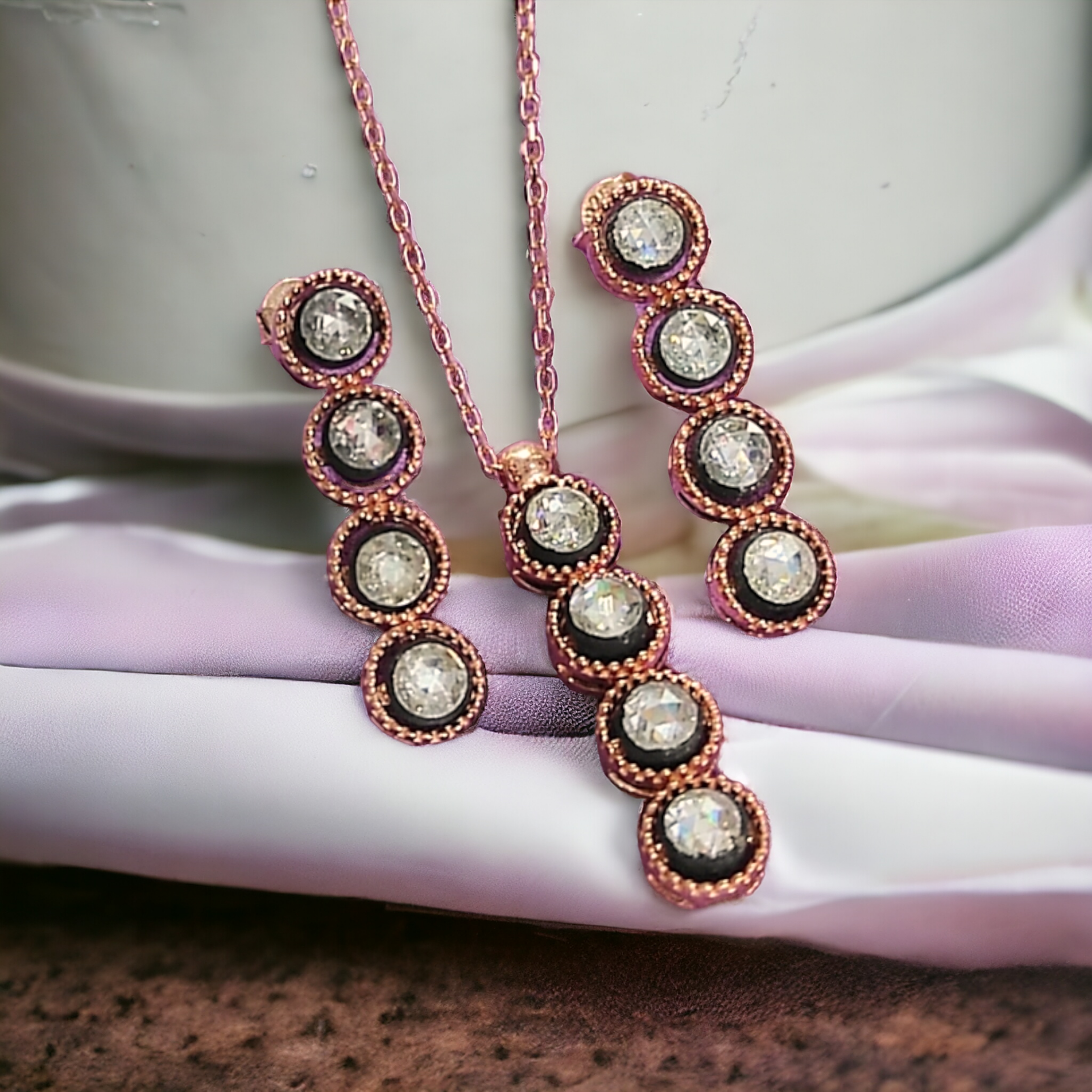 Elmas Monturlu Rose Gümüş Set