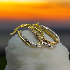 2 Renkli Gümüş Üzerine Altın kaplamalı Halka Küpe