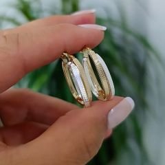 2 Renkli Gümüş Üzerine Altın kaplamalı Halka Küpe