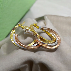 3 Renkli Gümüş üzerine Altın Rodajlı Halka Küpe