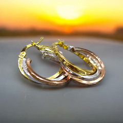 3 Renkli Gümüş üzerine Altın Rodajlı Halka Küpe