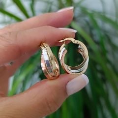 3 Renkli Gümüş üzerine Altın Rodajlı Halka Küpe