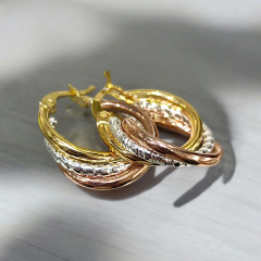 3 Renkli Gümüş Üzerine Altın Kaplamalı Halka Küpe