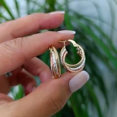 3 Renkli Gümüş Üzerine Altın Kaplamalı Halka Küpe