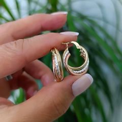 3 Renkli Gümüş Üzerine Altın Kaplamalı Halka Küpe