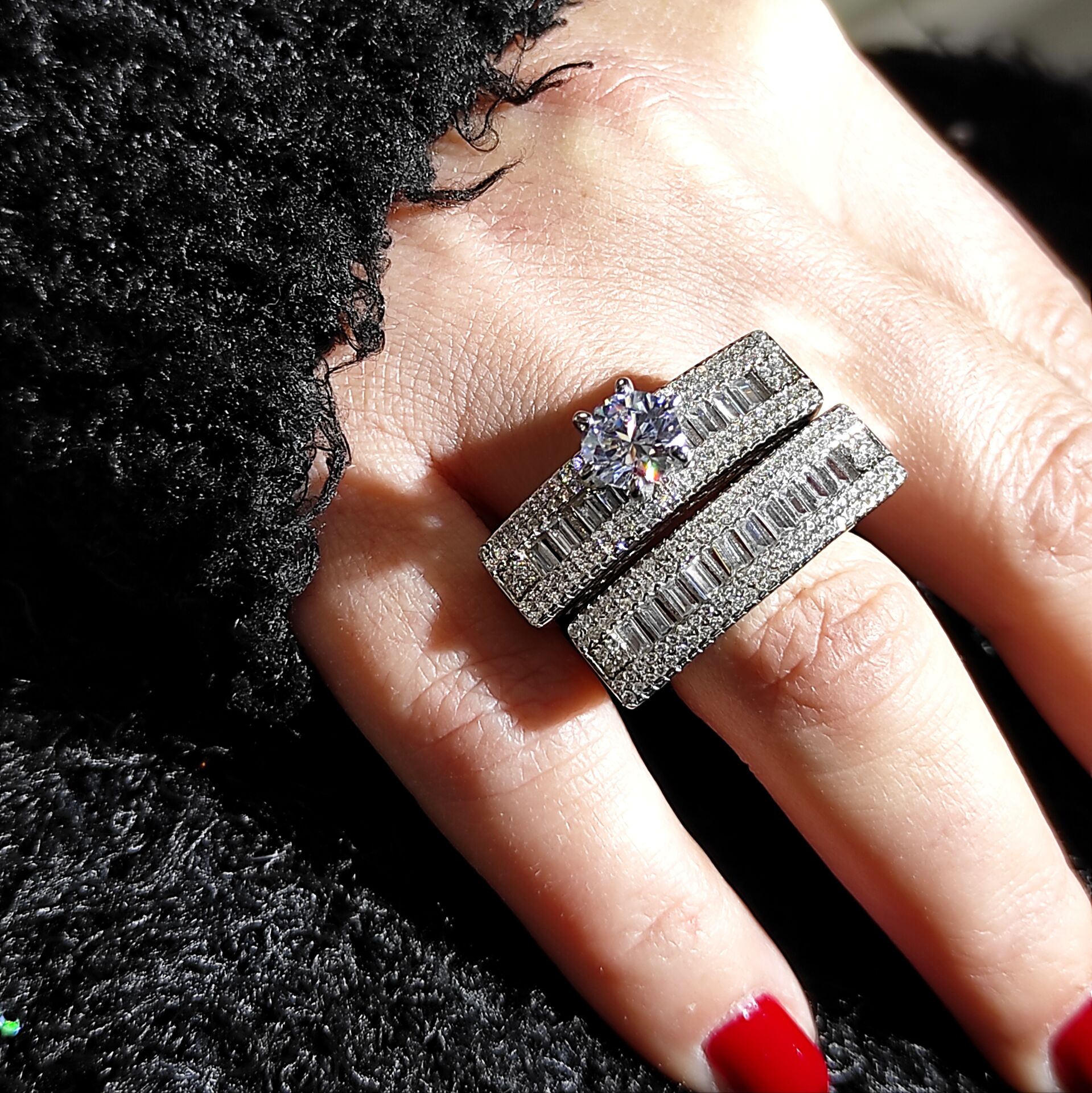 Swarovski Bagety Taşlı Altın Kaplamalı Gümüş Yüzük Set