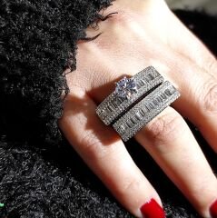 Swarovski Bagety Taşlı Altın Kaplamalı Gümüş Yüzük Set