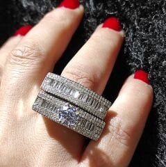 Swarovski Bagety Taşlı Altın Kaplamalı Gümüş Yüzük Set