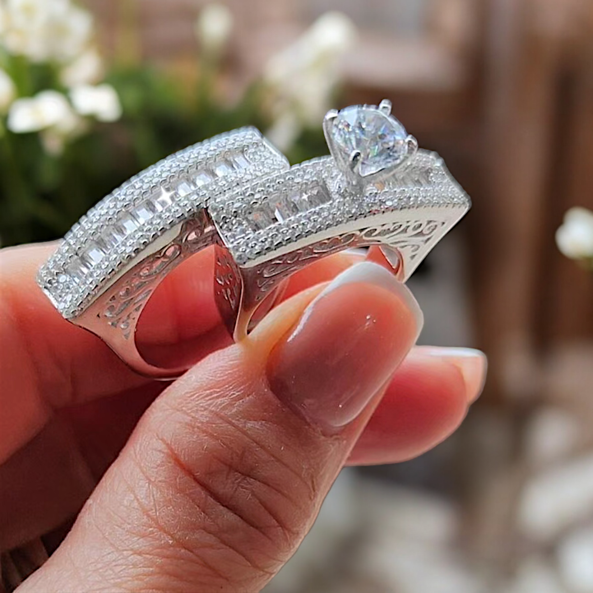 Swarovski Bagety Taşlı Altın Kaplamalı Gümüş Yüzük Set