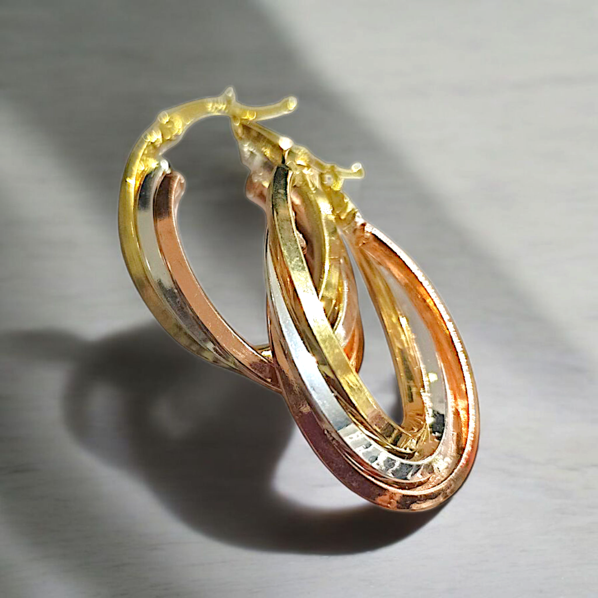 3 Renkli Gümüş Üzerine Altın Kaplamalı Oval Halka Küpe