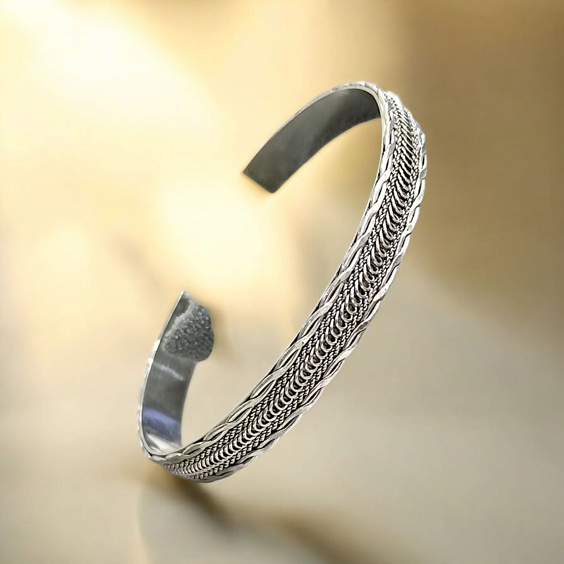 Unisex Mardin Elişi Tasarım Gümüş Kelepçe Bilezik