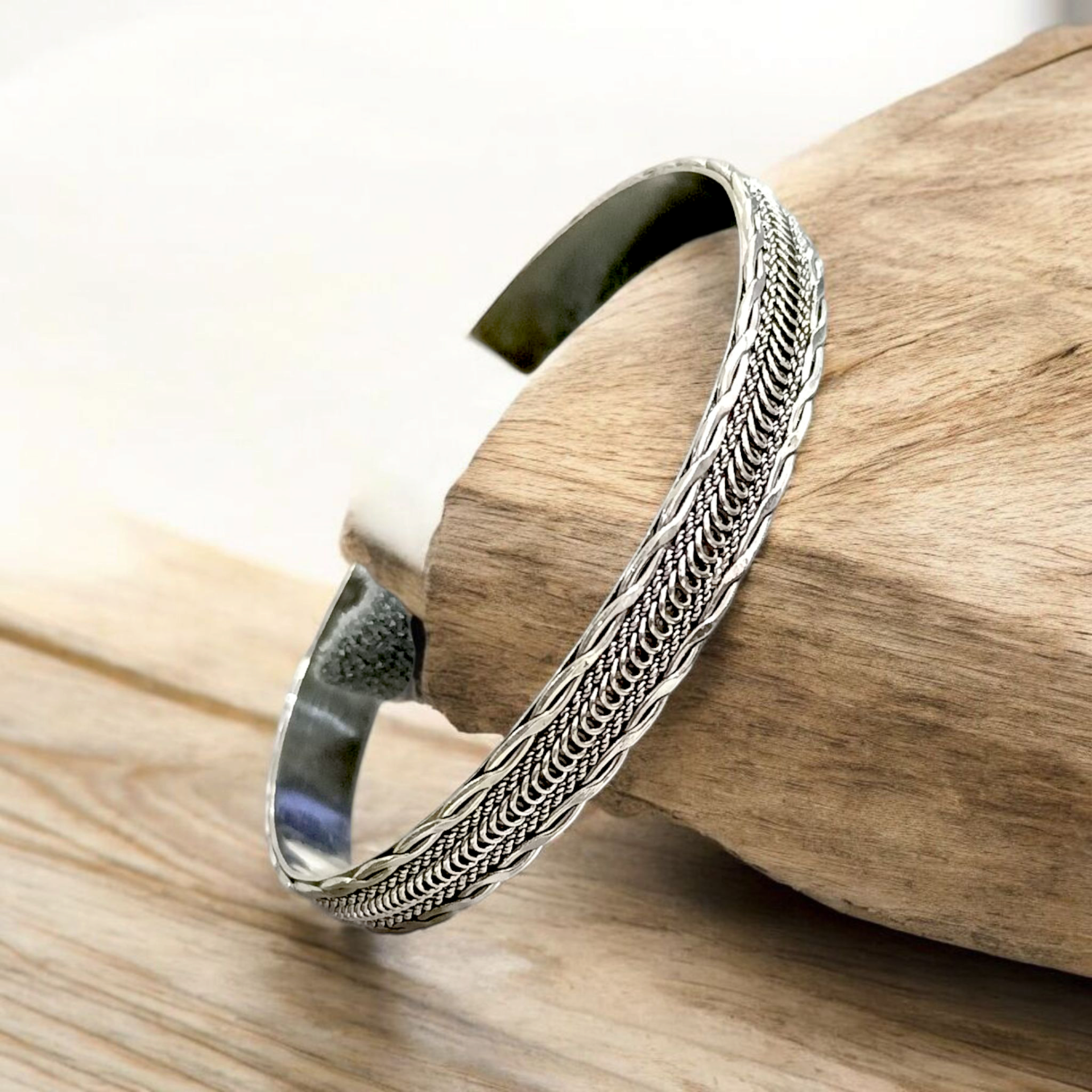 Unisex Mardin Elişi Tasarım Gümüş Kelepçe Bilezik