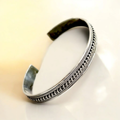 Unisex Mardin Elişi Tasarım Gümüş Kelepçe Bilezik