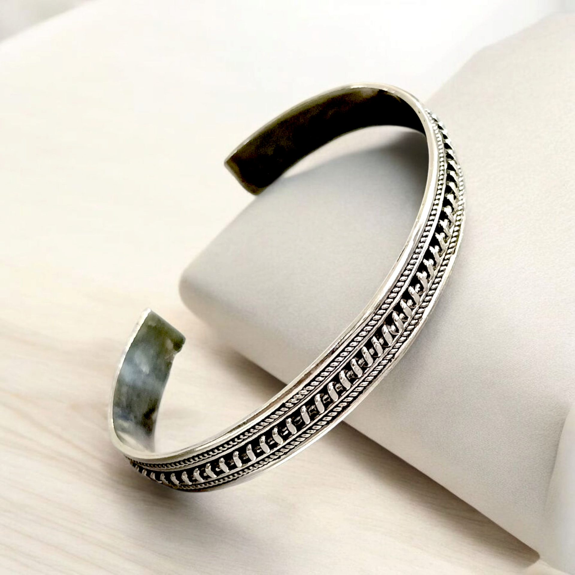 Unisex Mardin Elişi Tasarım Gümüş Kelepçe Bilezik