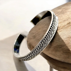 Unisex Mardin Elişi Tasarım Gümüş Kelepçe Bilezik