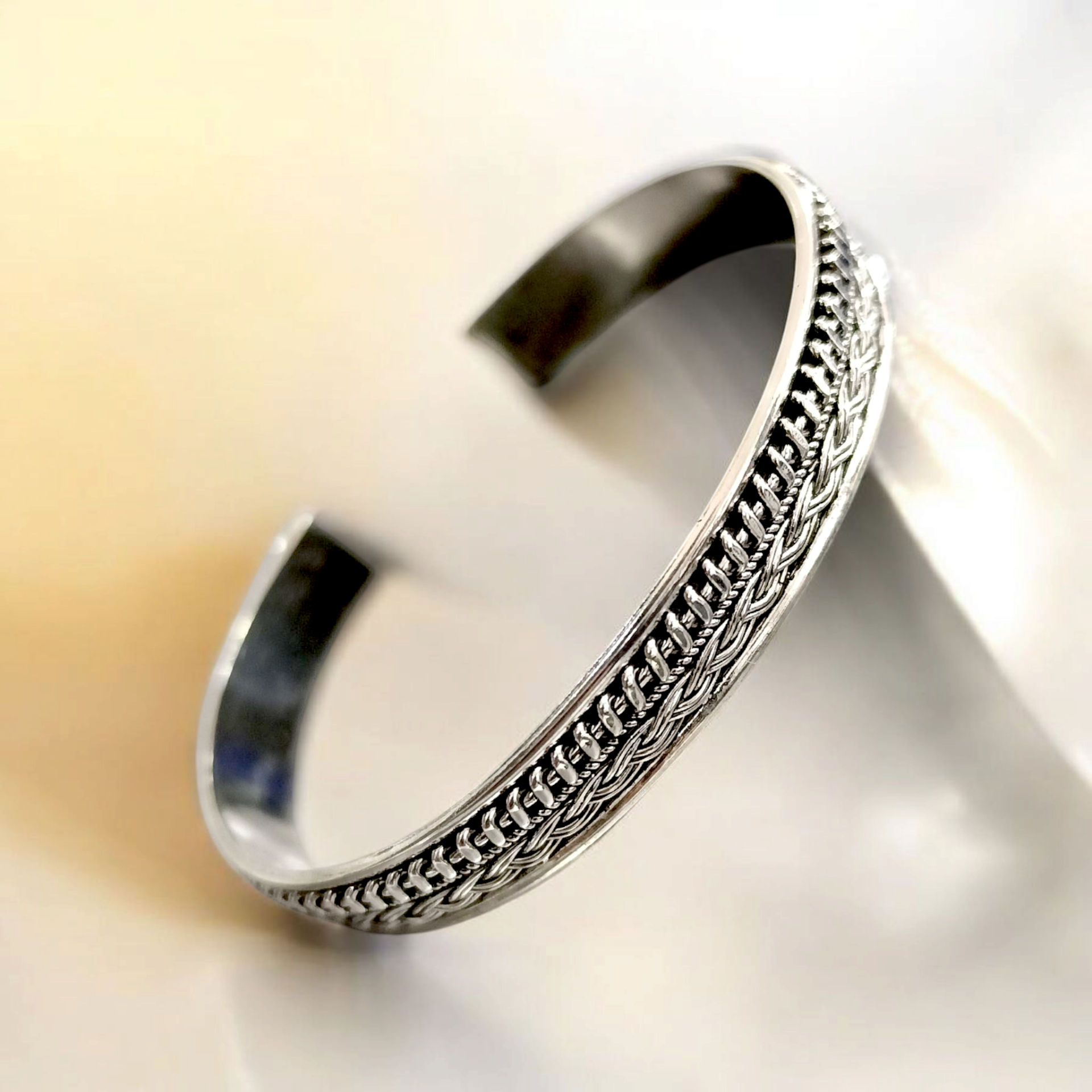 Unisex Mardin Elişi Tasarım Gümüş Kelepçe Bilezik