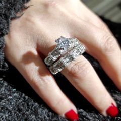 Swarovski Bagety Taşlı İthal Gümüş Yüzük Set