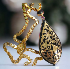 Oltu Taşı, Altın Kaplamalı Tasarım Gümüş Kolye