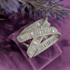 Swarovski Bagety Taşlı Altın Kaplamalı Gümüş Yüzük