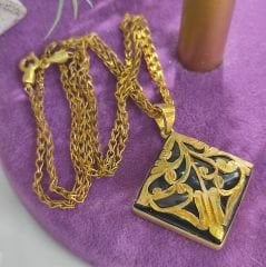 Oltu Taşlı Altın Kaplamalı Gümüş Tasarım Kolye