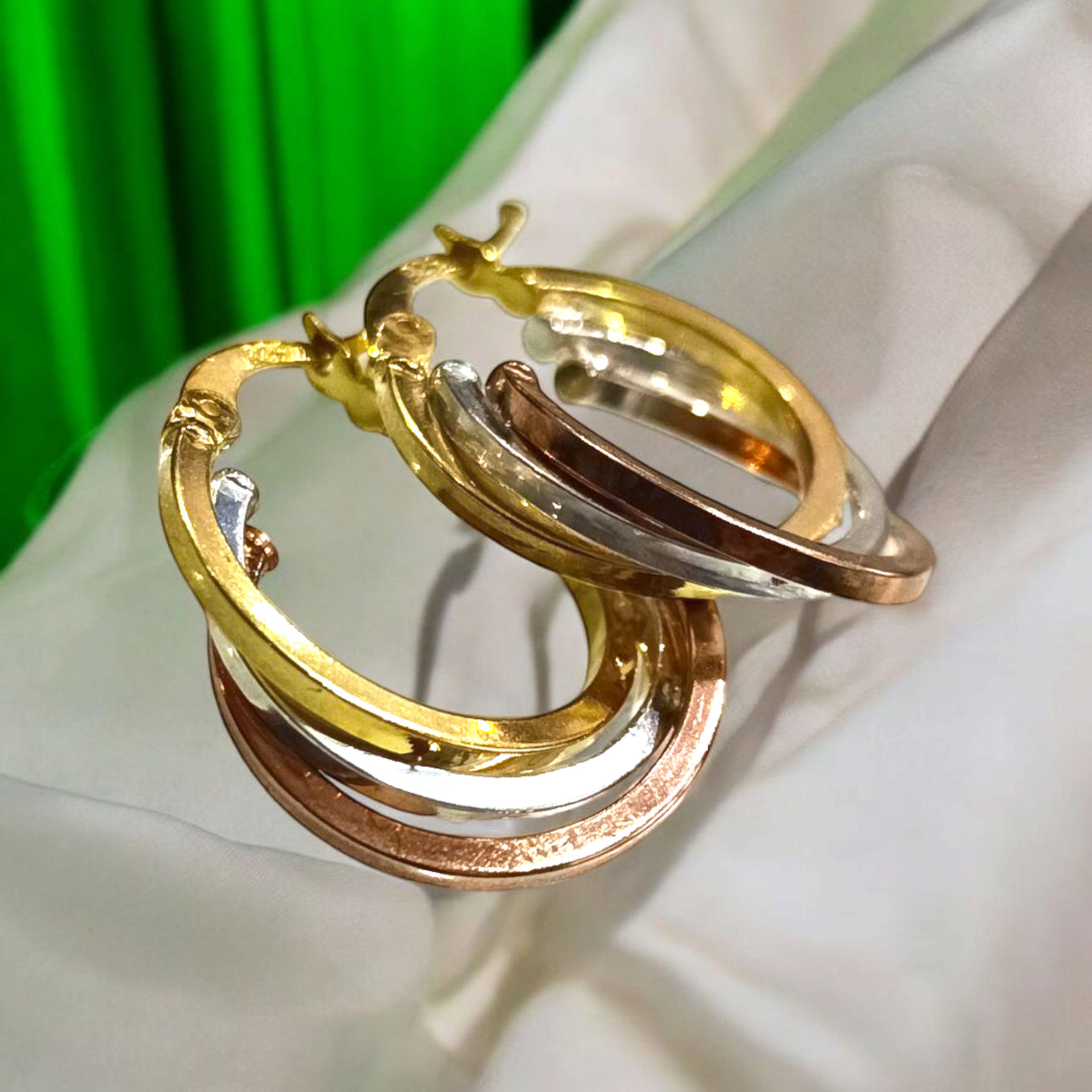 3 Renkli Kesme Model Gümüş Halka Küpe