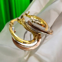 3 Renkli Kesme Model Gümüş Halka Küpe