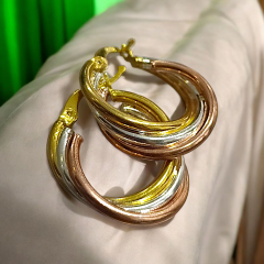 Yuvarlak kesim 3 Renkli Gümüş Halka Küpe