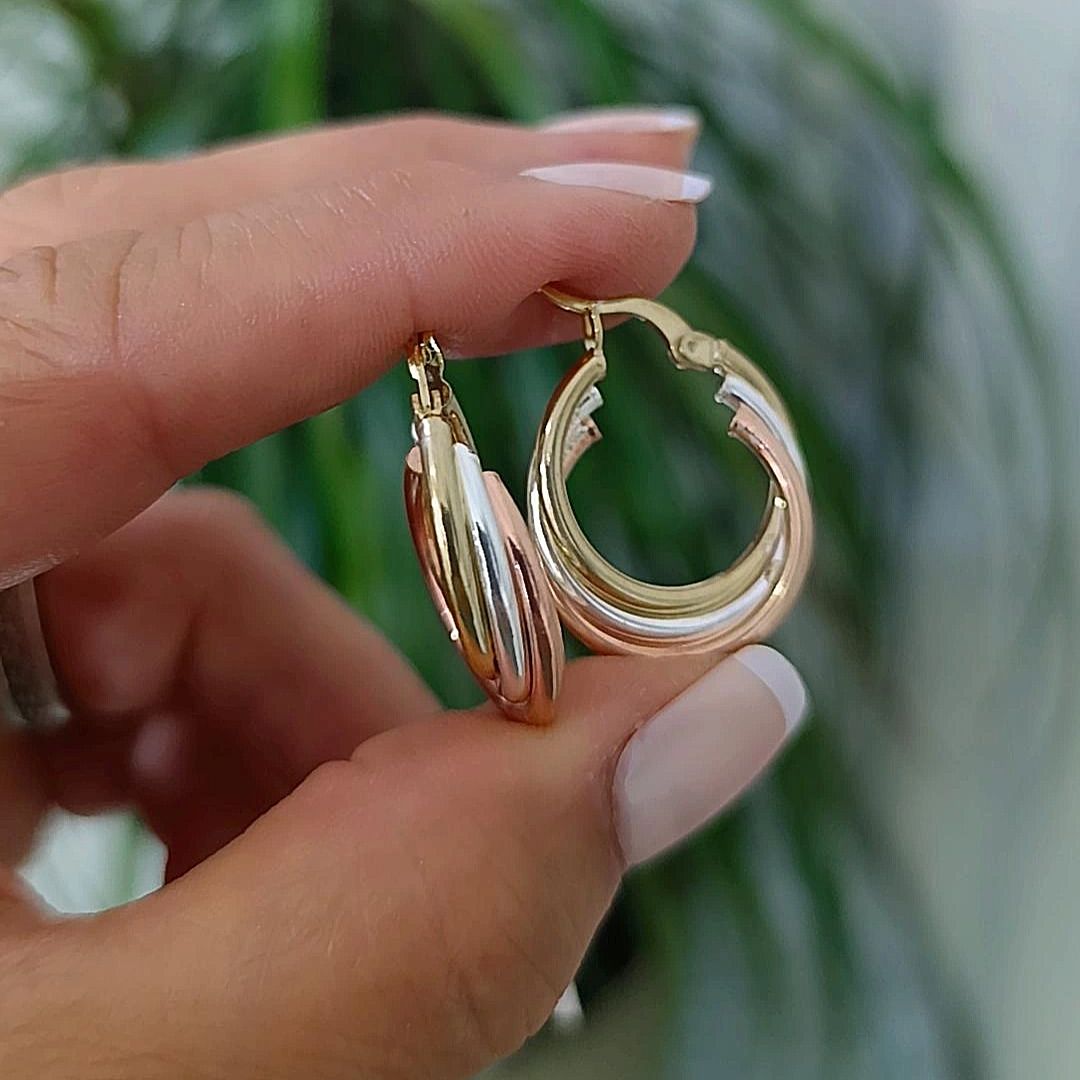 Yuvarlak kesim 3 Renkli Gümüş Halka Küpe