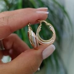 Yuvarlak kesim 3 Renkli Gümüş Halka Küpe