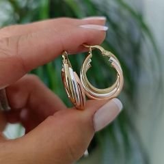 Yuvarlak kesim 3 Renkli Gümüş Halka Küpe