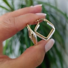 2 Renkli Kare Kesim Altın Rodajlı Gümüş Küpe