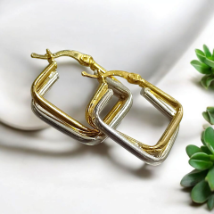 2 Renkli Kare Kesim Altın Rodajlı Gümüş Küpe