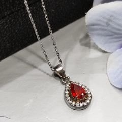 Granat Taşlı Gümüş Kolye