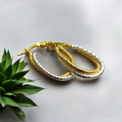 2 Renkli ,Altin Rodajlı Gümüş Oval Küpe