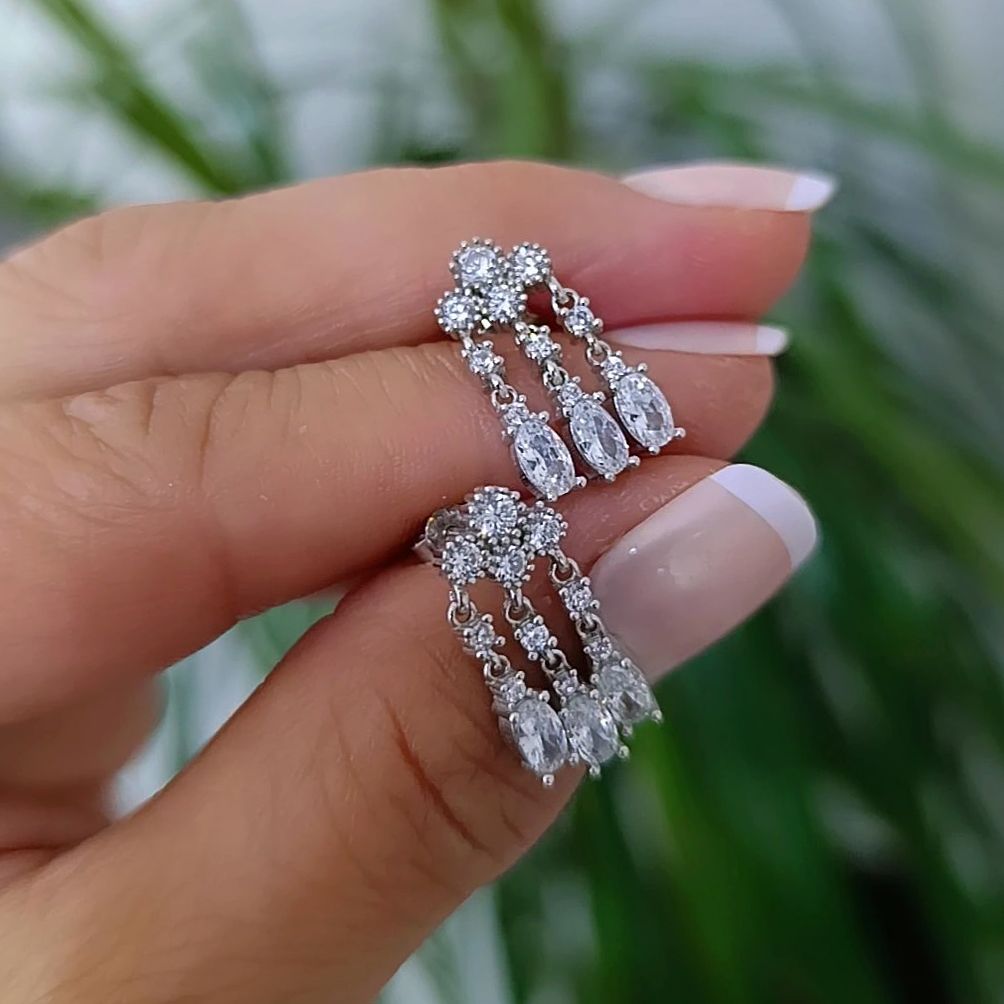 Swarovski Taşlı Damla Altın Rodajlı Gümüş Küpe