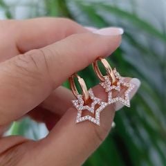 Yıldız Model Rose Gümüş Halka Küpe