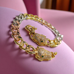 Aslan Başlı Altın Rodajlı Gümüş İthal Bileklik