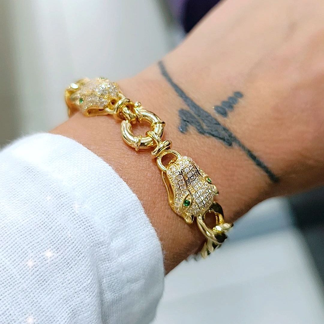 Aslan Başlı Altın Rodajlı Gümüş İthal Bileklik