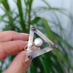 Hakiki inci Taşlı Tek Tasarım Otantik Gümüş Yüzük