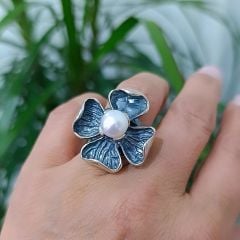 Hakiki İnci Taşlı Tek Tasarım Gümüş Yüzük