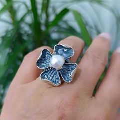 Hakiki İnci Taşlı Tek Tasarım Gümüş Yüzük