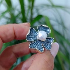 Hakiki İnci Taşlı Tek Tasarım Gümüş Yüzük