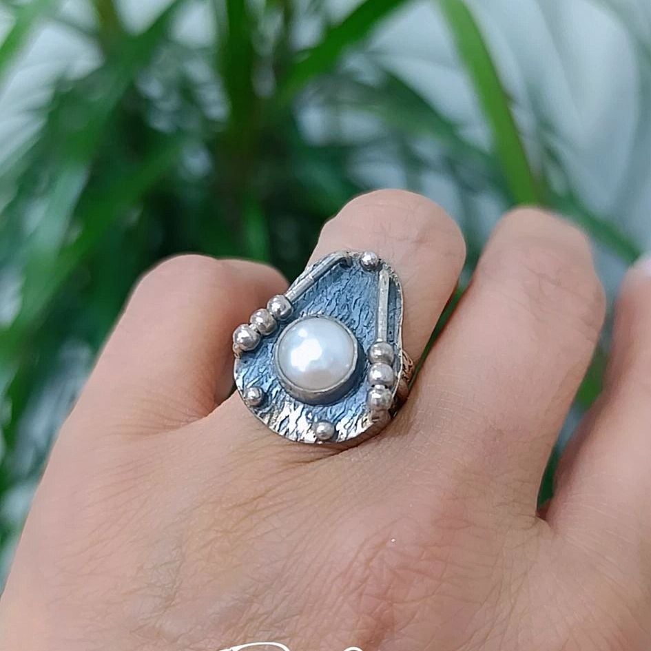 Hakiki inci Tek Tasarım Otantik Gümüş Yüzük