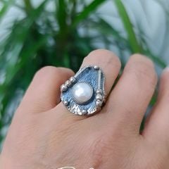 Hakiki inci Tek Tasarım Otantik Gümüş Yüzük